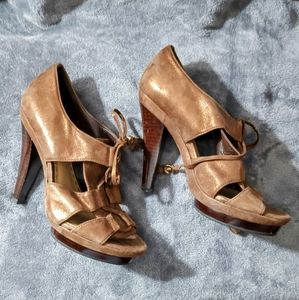 Coach Teagan gold lace-up heels